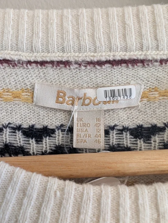 Barbour Alder White Print Wool Pullover Sweater Size 12 - Picture 6 of 10